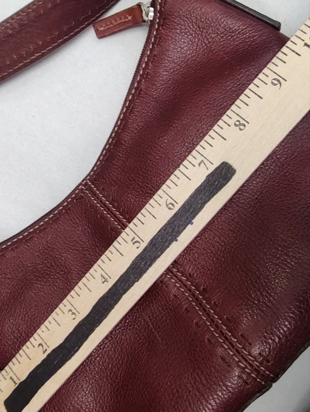 Vtg Fossil Red Leather Shoulder Bag Top-stitched No Key Fob, Clean Tan Interior - Picture 9 of 10